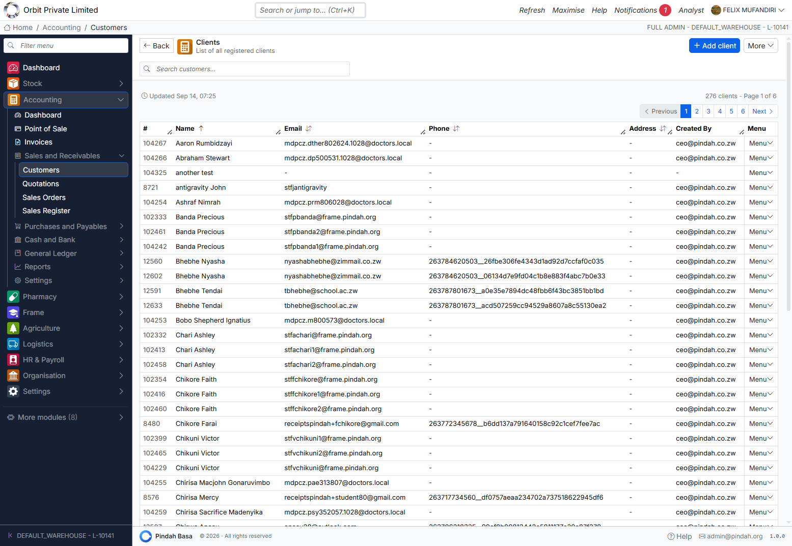 Screenshot: Customers / Clients