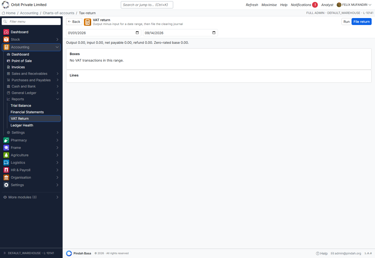 Screenshot: VAT return